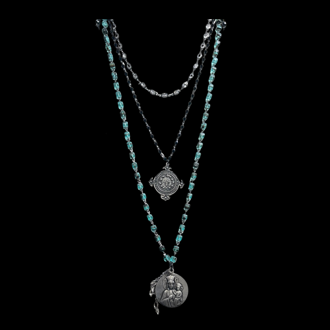 The Black Madonna of Czestochowa Blue Tortoise Necklace