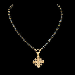 Pilgrim's Cross Black Jet Cathedral Necklace - Gold