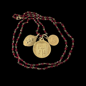 Bellatrix Mantle of Joan of Arc with Garnet Crystals and Gold Necklace