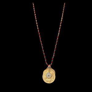 Bellatrix Mantle of Joan of Arc with Garnet Crystals and Gold Necklace