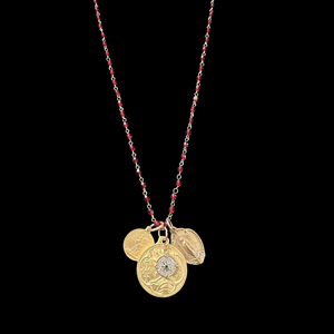 Bellatrix Mantle of Joan of Arc with Garnet Crystals and Gold Necklace