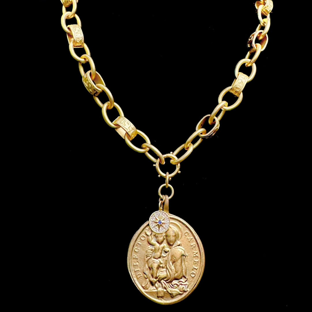 Our Lady of Mount Carmel - Star of the Sea Fancy Etched Chain Necklace