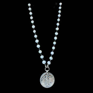 Moonglow Silver Pearl Peace Angel Necklace