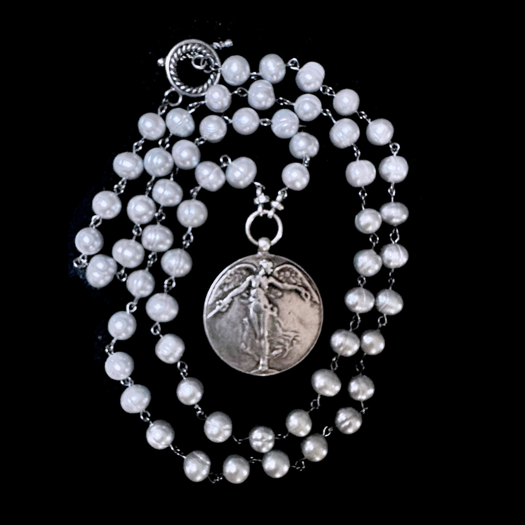 Moonglow Silver Pearl Peace Angel Necklace