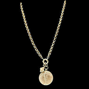 Peace Angel with Tiny Fleur de Lis Double Cable Chain Necklace