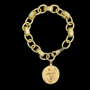 Pilgrim's Way Our Lady of Guadalupe and Saint Helena Fancy Etched Cable Chain Bracelet - Gold