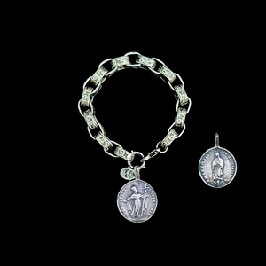 Pilgrim's Way Our Lady of Guadalupe and Saint Helena Fancy Etched Cable Chain Bracelet - Silver