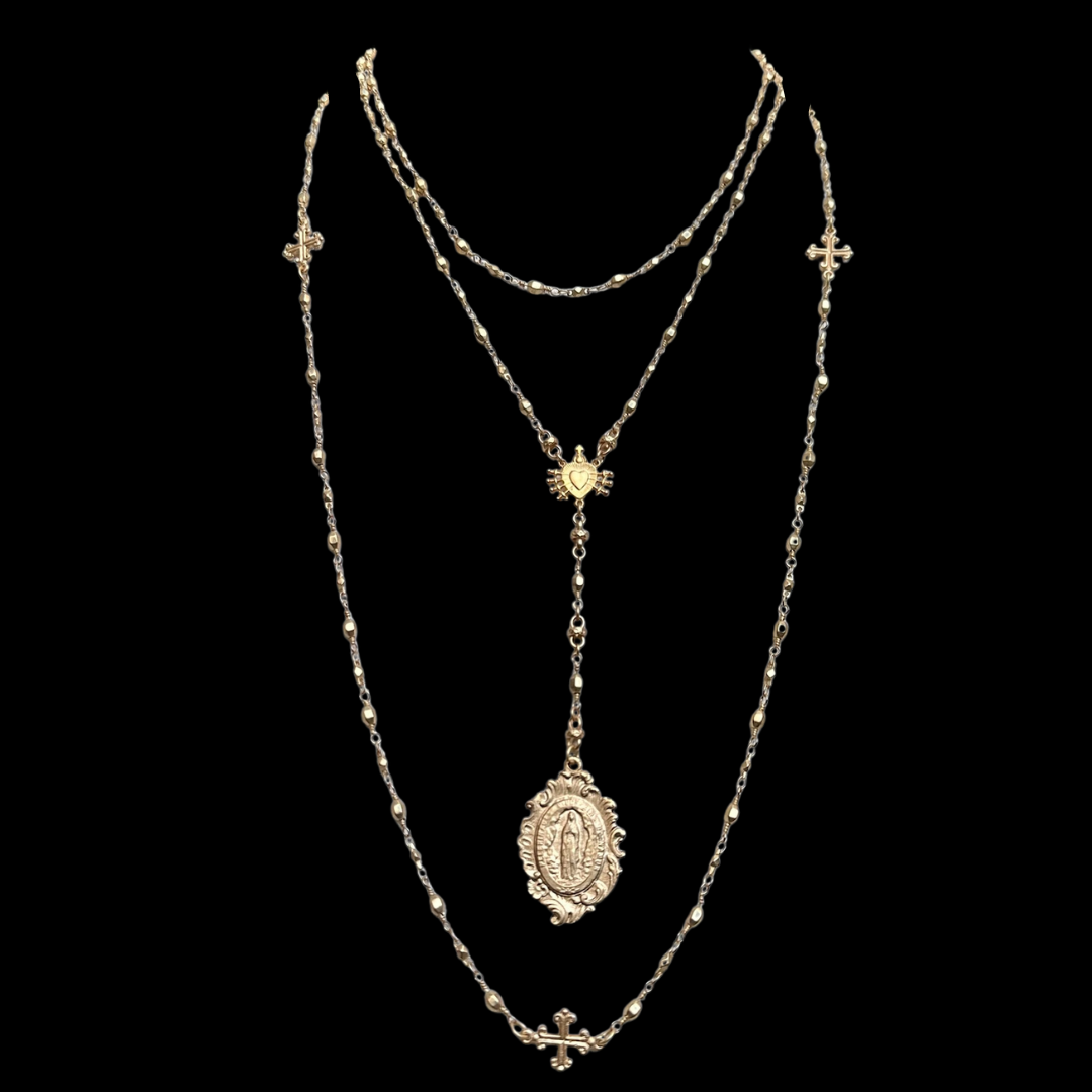Virgin of the Golden Heart Bead Chain Drop Necklace - Gold