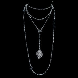 Virgin of the Golden Heart Bead Chain Drop Necklace - Silver