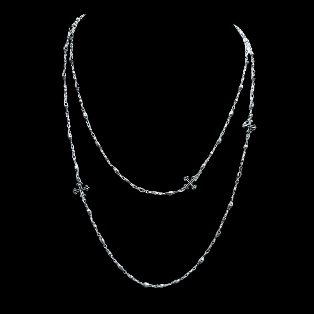 Fleur de Lis Cross Silver Bead Chain Wrap Necklace/Bracelet