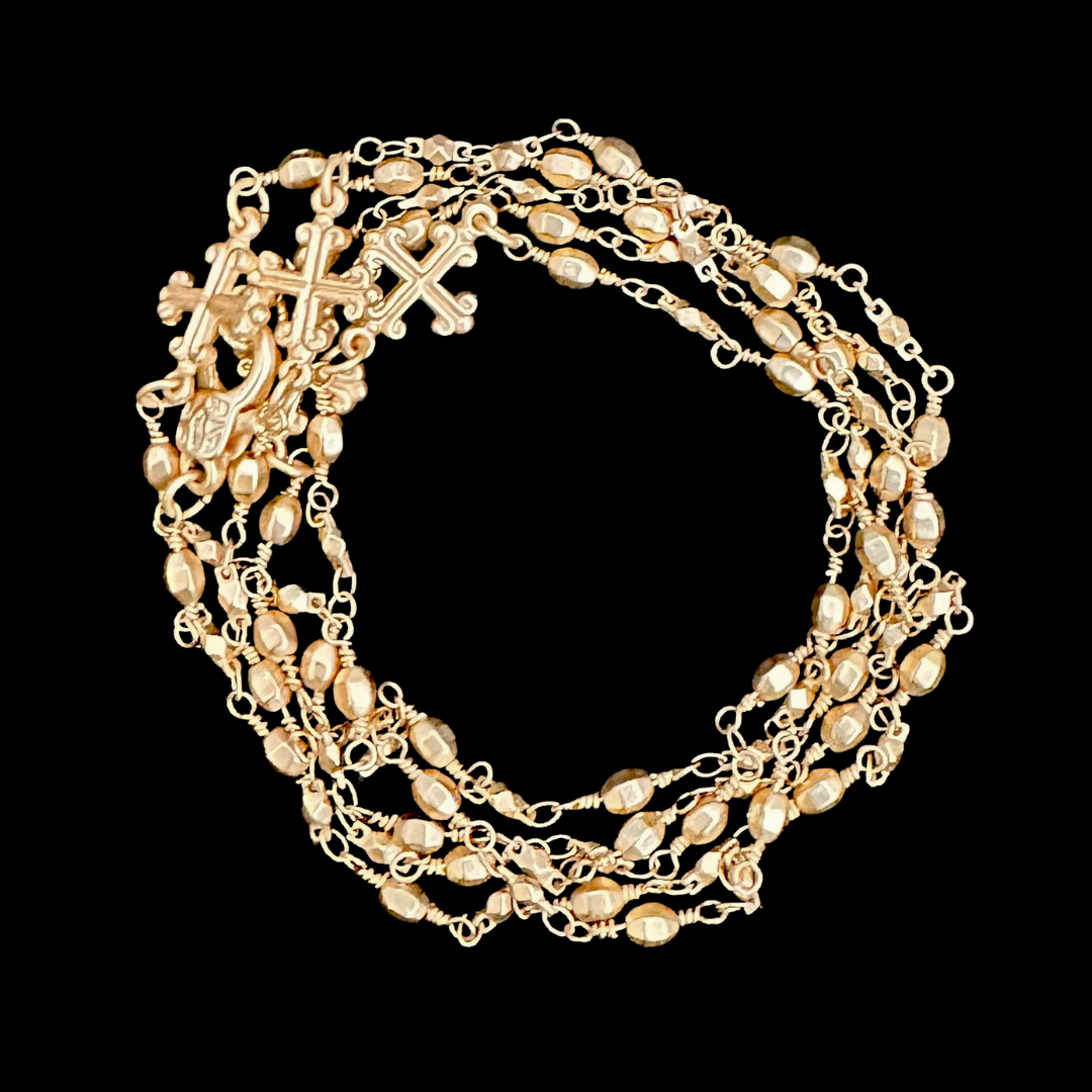 Fleur de Lis Cross Gold Bead Chain Necklace / Bracelet Gold