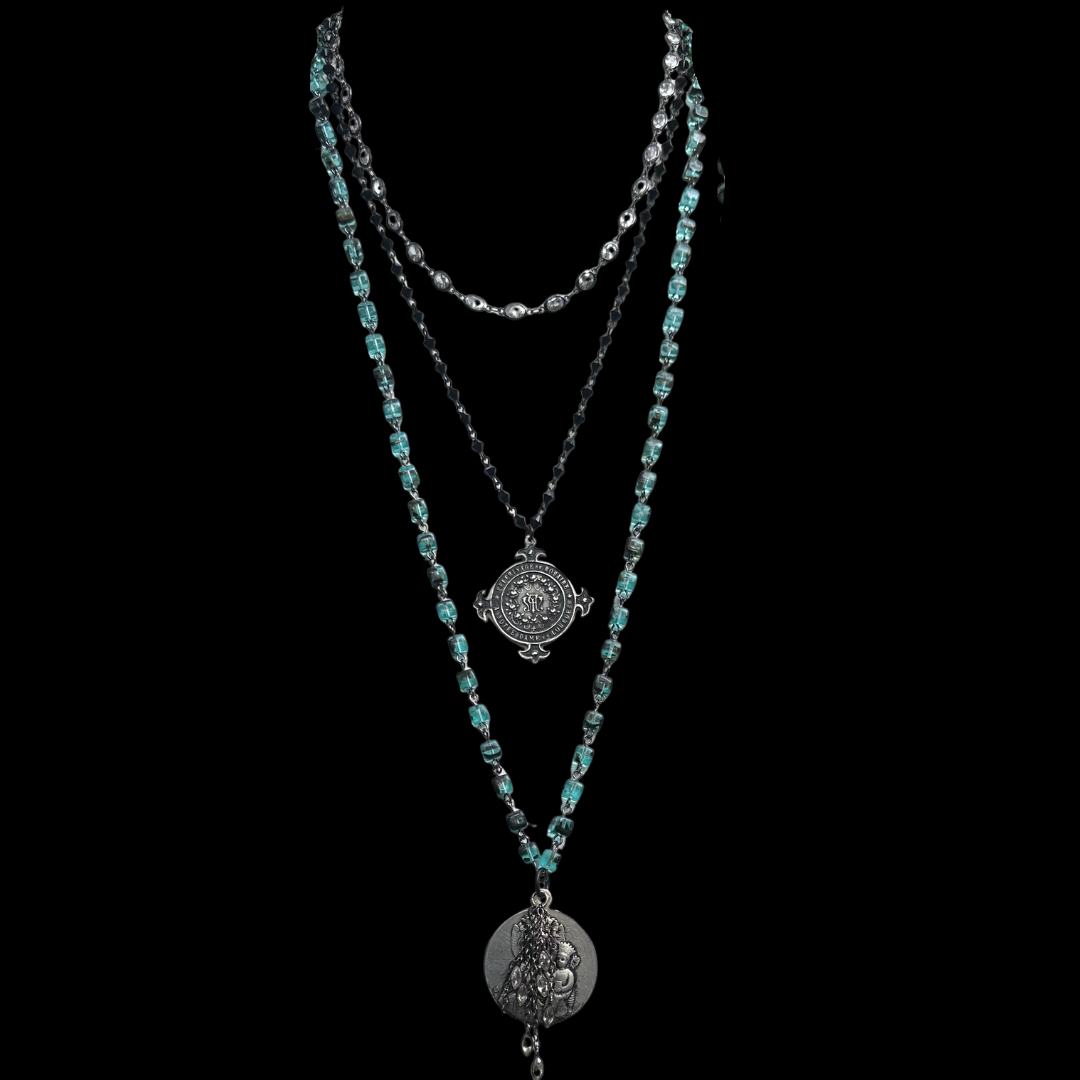 The Black Madonna of Czestochowa Blue Tortoise Necklace