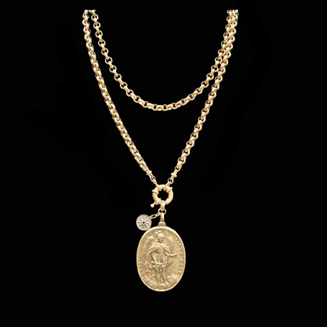 True North Madonna with Saint Michael the Archangel Renaissance Chain Necklace - Gold