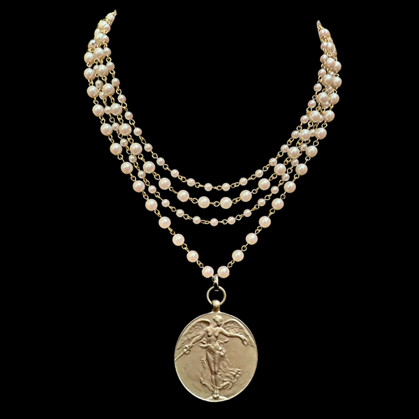 Sophia Freshwater Pearl Peace Angel Necklace in Gold by Whispering