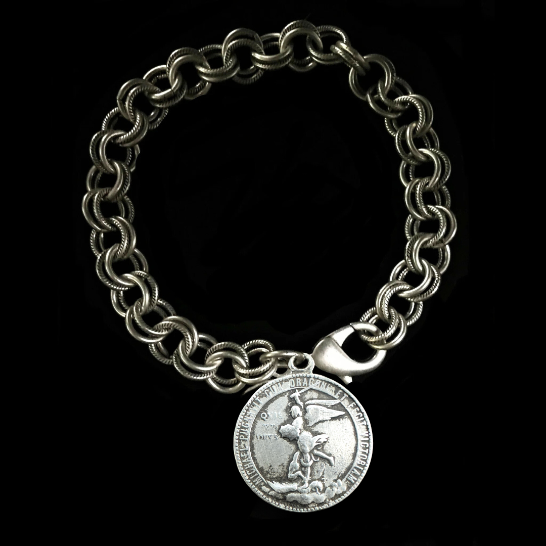 Quis ut Deus? French Saint Michael Cable Link Bracelet - Silver