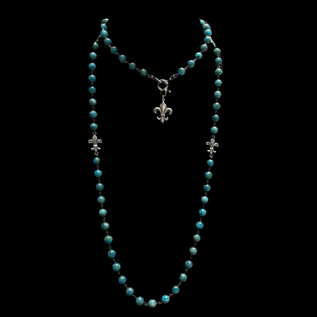 Fleur de Lis Blue Apatite Wrap Necklace/Bracelet