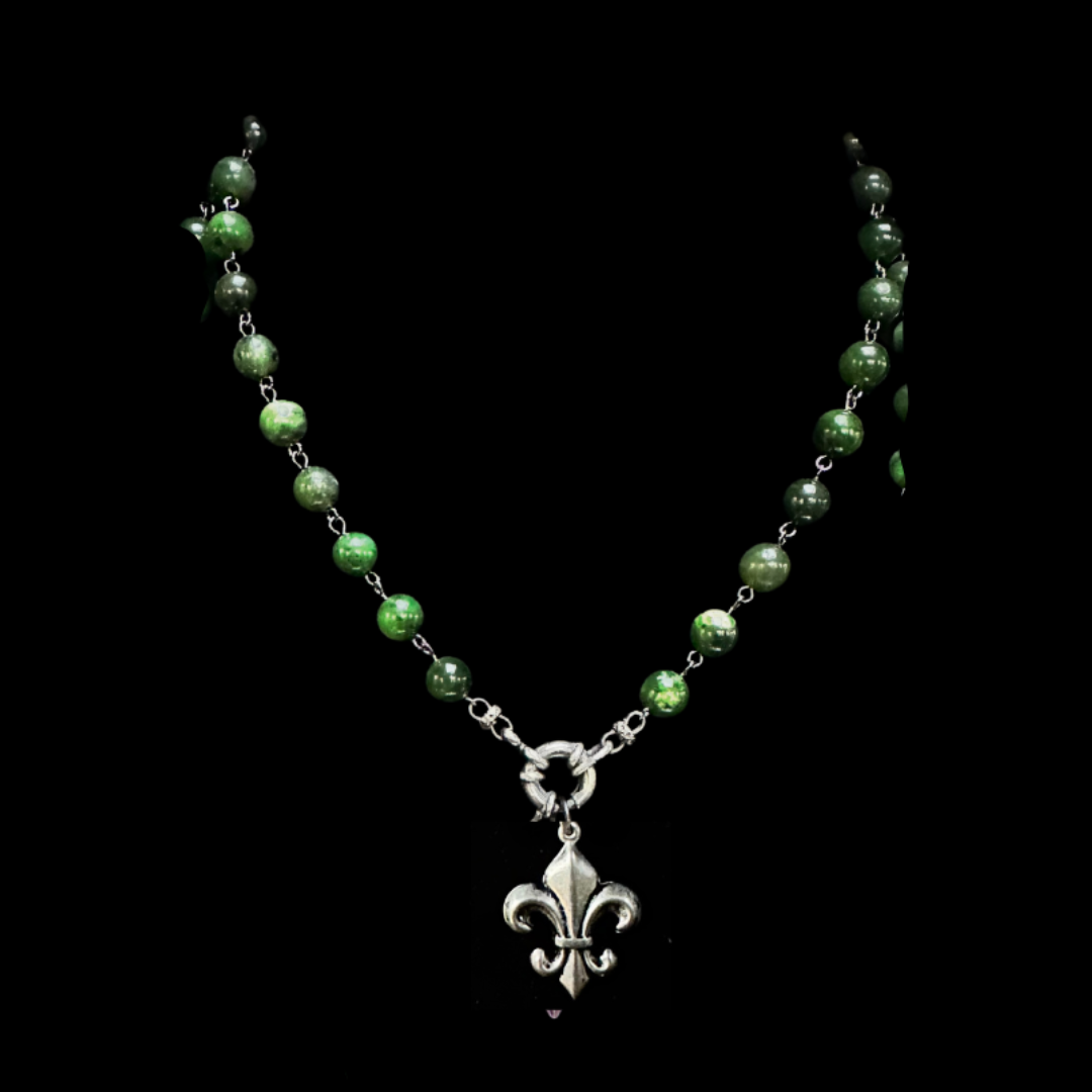 Canadian Jade Fleur de Lis Necklace - Silver