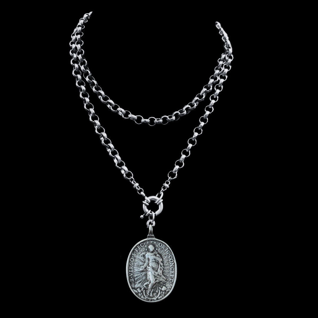 True North Madonna with Saint Michael the Archangel Renaissance Chain Necklace - Silver