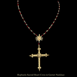 Raphaela Sacred Heart Cross Rosary in Garnet & Gold Necklace