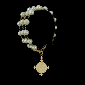 Lourdes Illumination Medal  Triple Freshwater Pearl Bracelet - Gold