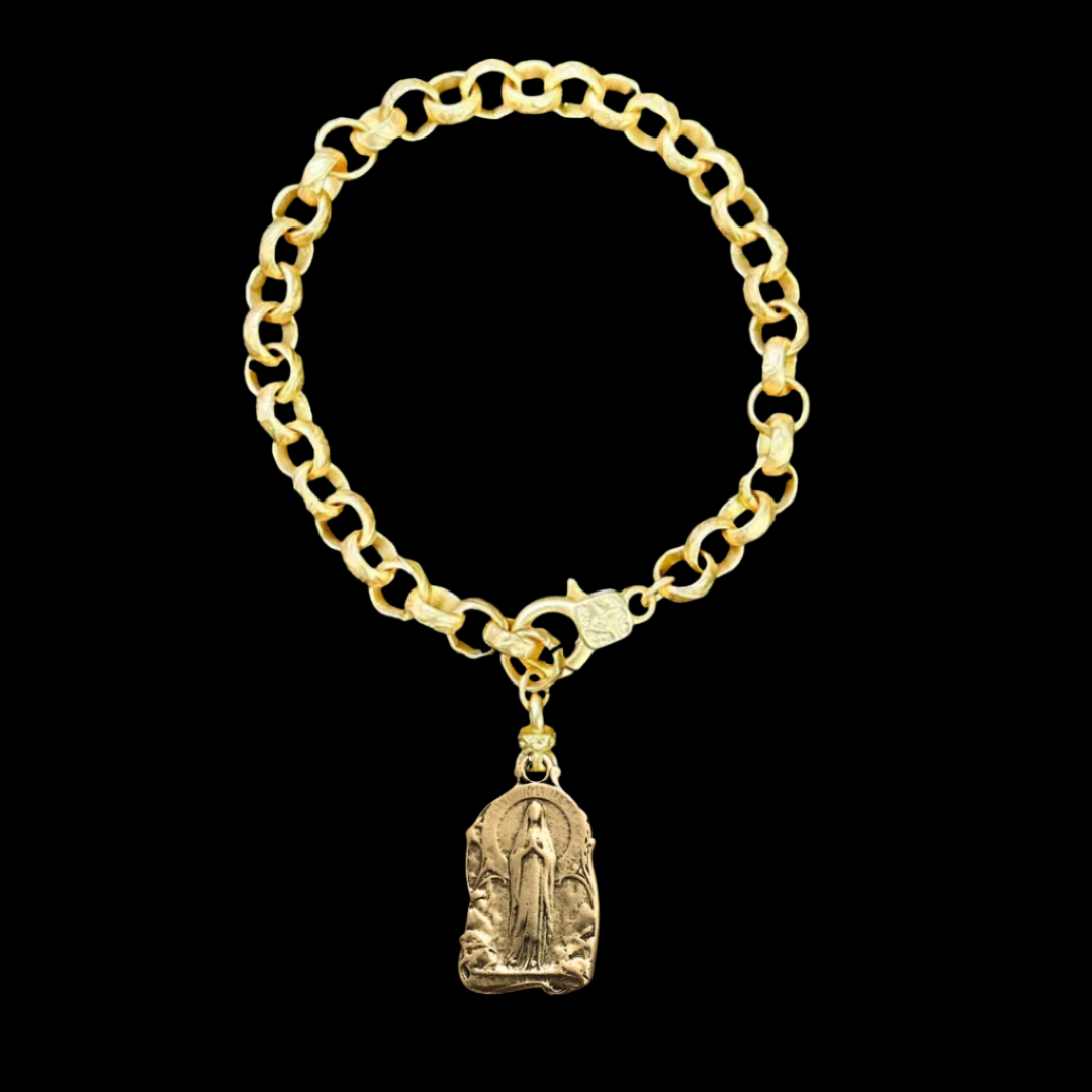 Our Lady of Lourdes Medieval Cable Chain Bracelet in Gold