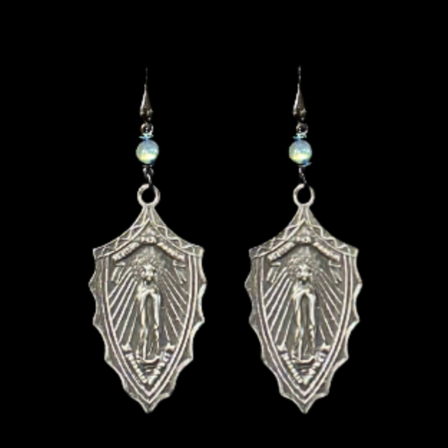 Black Madonna Earrings in Labradorite & Gunmetal