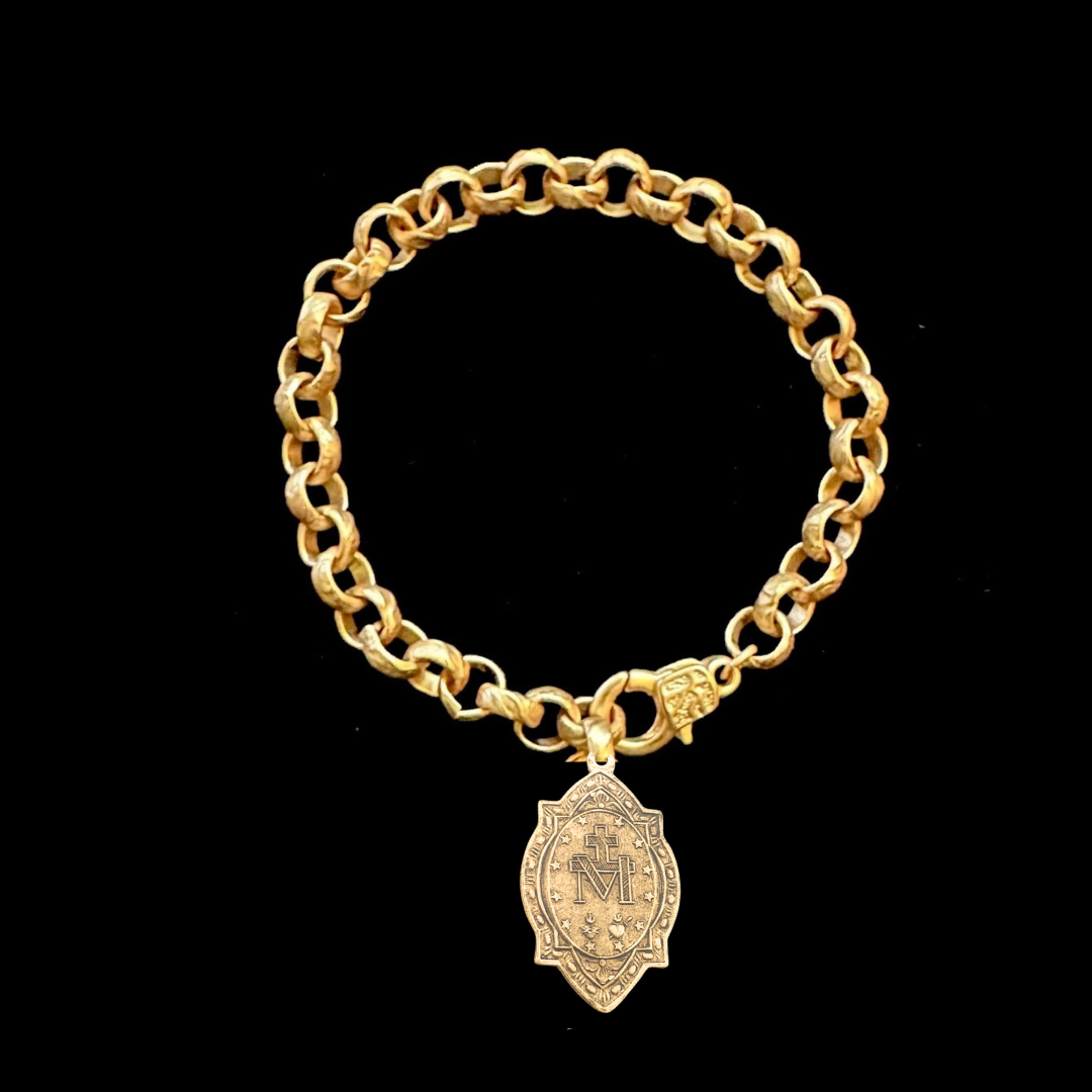 Miraculous Medal Medieval Cable Chain Bracelet in Gold