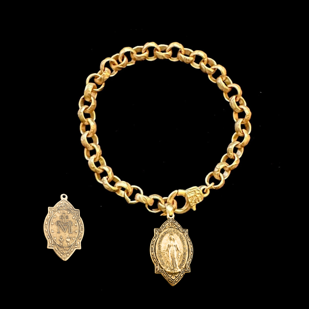 Miraculous Medal Medieval Cable Chain Bracelet in Gold