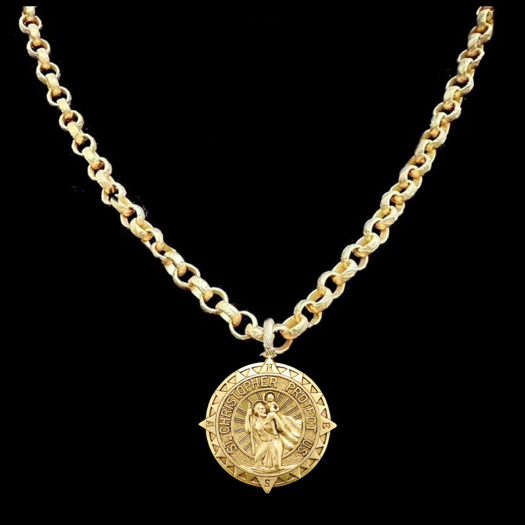 Saint Christopher Medieval Chain  Necklace - Gold