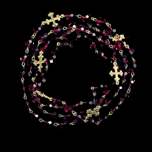 Majestic Mary Magdalene Fleur de Lis Cross Wrap Garnet & Gold Necklace / Bracelet