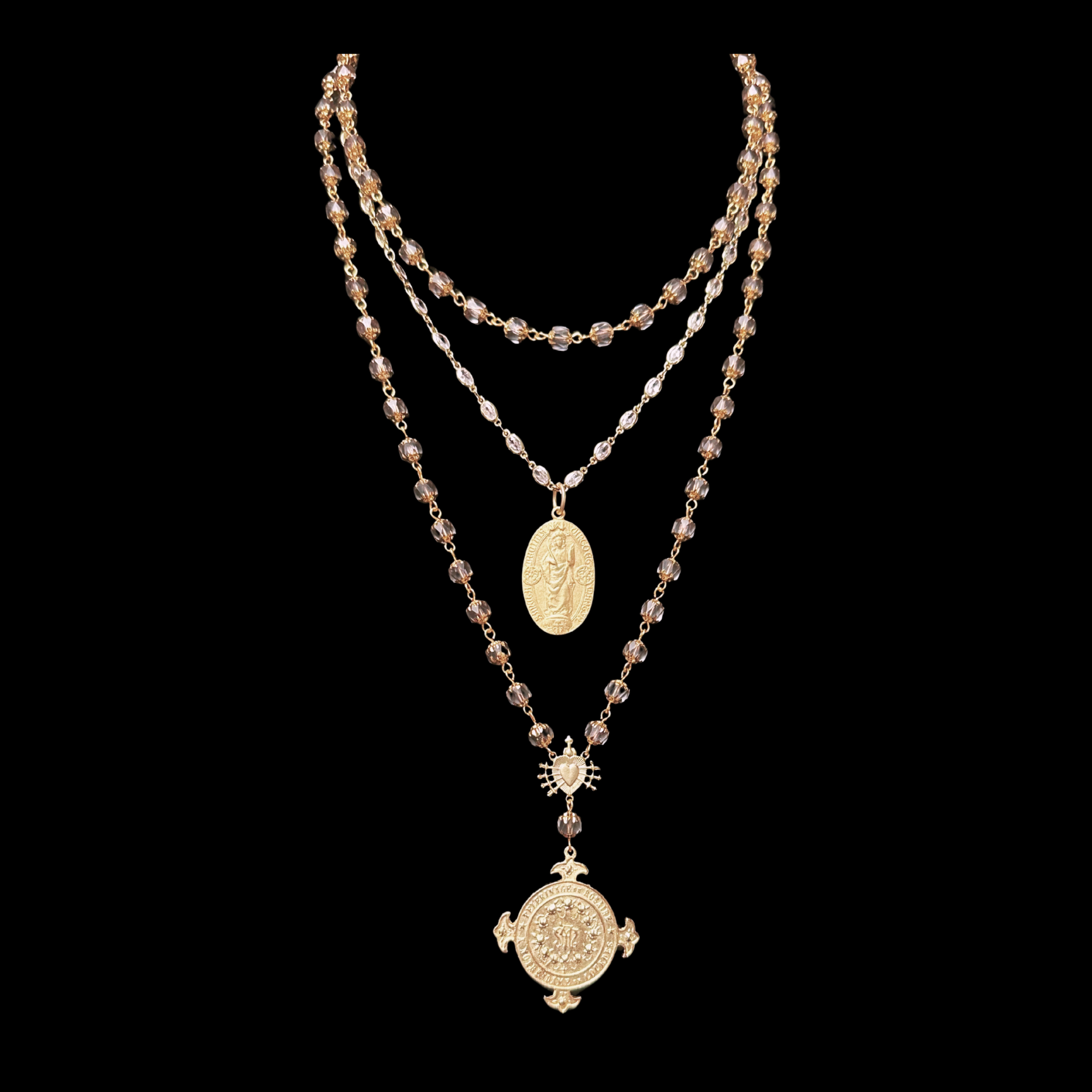 Mystical Mary Magdalene Black Diamond & Gold Cathedral Wrap Necklace / Bracelet