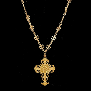 Ethereal Fleur de Lis Cross Cascade in Gold