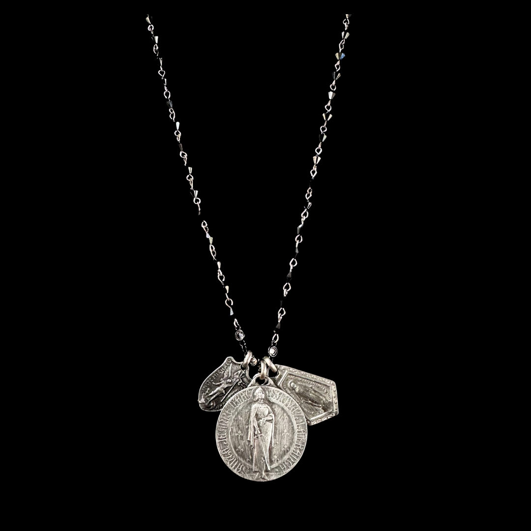 Bellatrix Mantle of Joan of Arc Hematite Bead  Chain Necklace