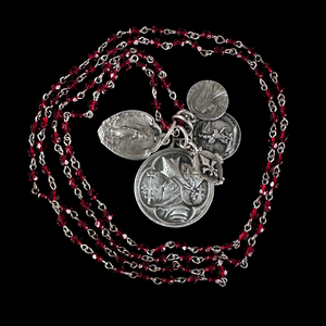 Bellatrix Mantle of Joan of Arc Garnet Crystals and Silver Necklace