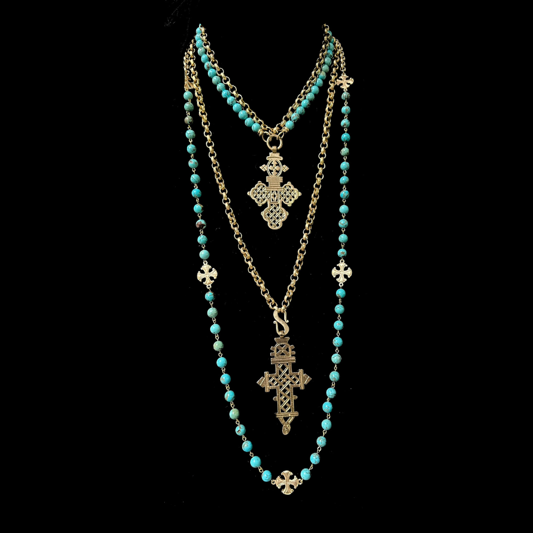 Alexandria Coptic Cross Necklace in Turquoise