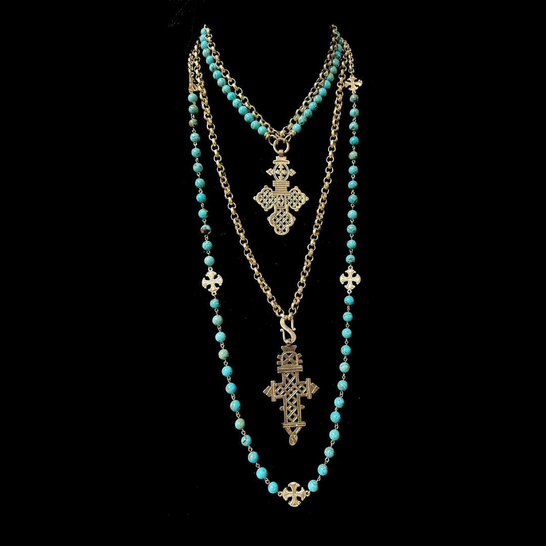 Cross Pattée Turquoise Wrap Necklace/Bracelet