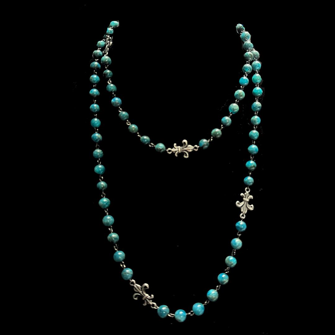 Fleur de Lis Blue Apatite Wrap Necklace/Bracelet