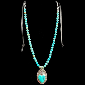 One of a Kind Richard Schmidt Turquoise Sacred Heart Deerskin Necklace