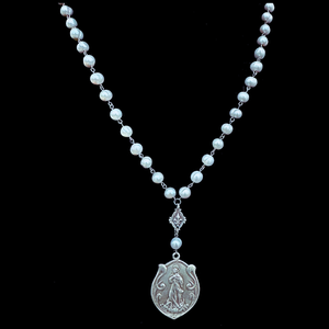 Moonglow Art Nouveau Madonna in Silver Freshwater Pearls