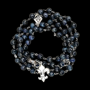 Fleur de Lis Cross Wrap Blue Tiger Eye Necklace / Bracelet