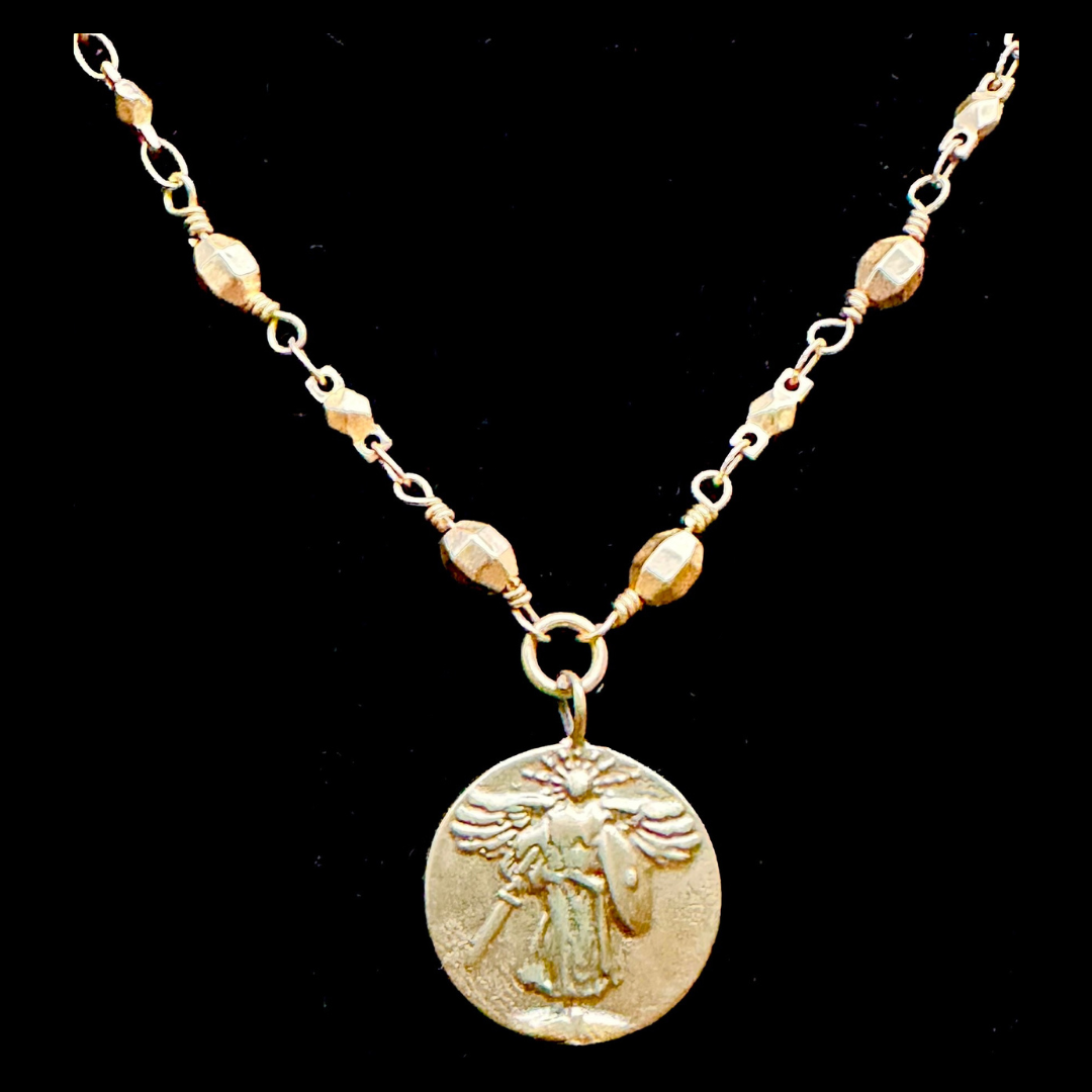 Mini Lil' Saint Michael Gold Bead Chain Necklace by Whispering Goddess - Gold
