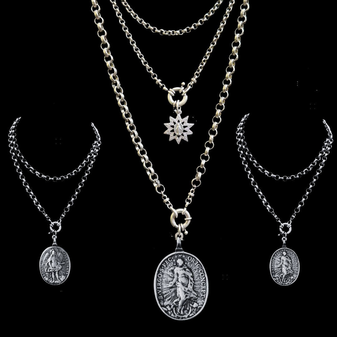 North Star Madonna with Saint Michael the Archangel Renaissance Chain Necklace - Silver