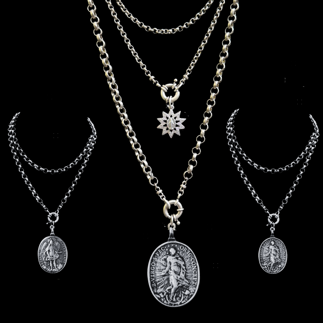 True North Madonna with Saint Michael the Archangel Renaissance Chain Necklace - Silver