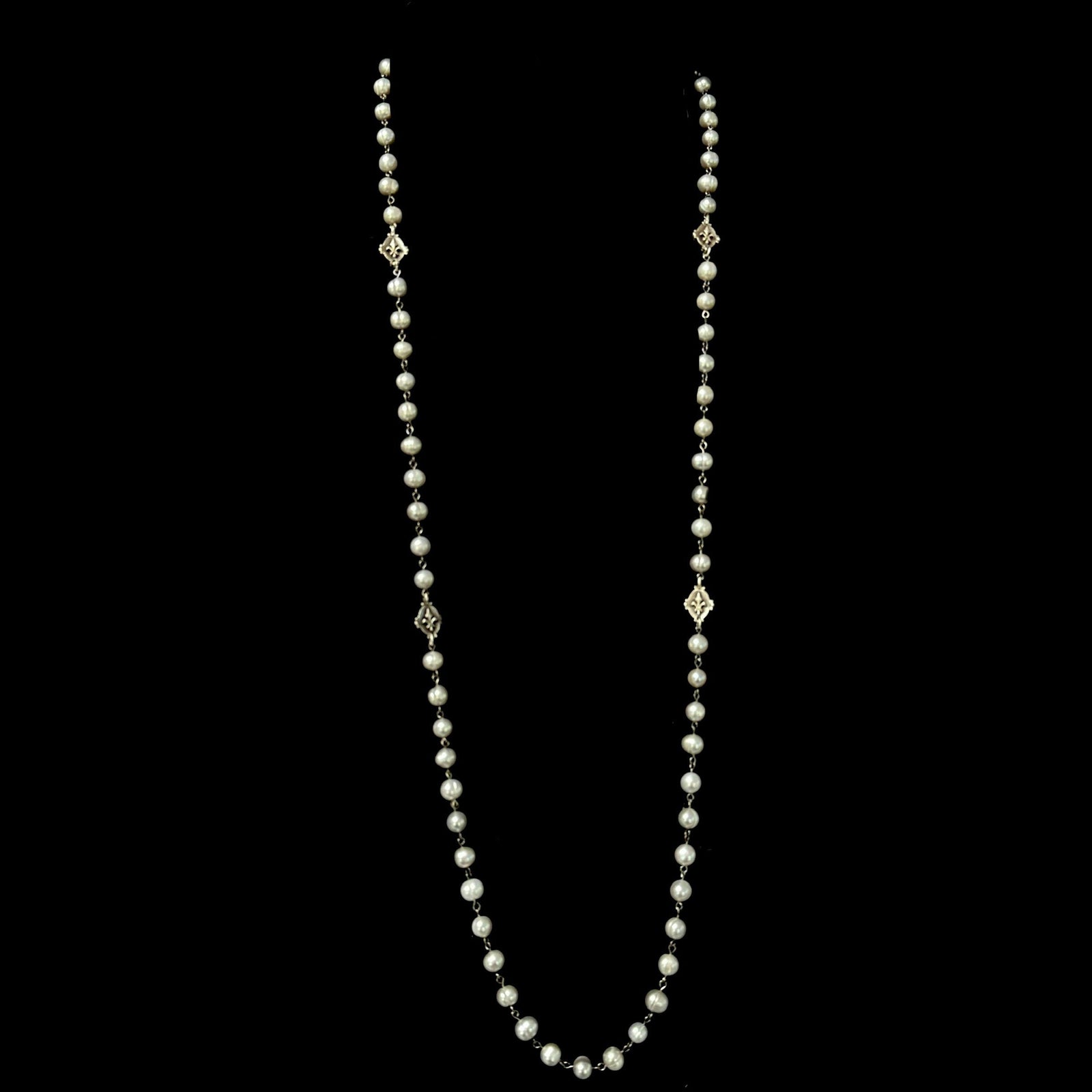 Moonglow Tiny Fleur de Lis Wrap Silver Freshwater Pearl Necklace / Wrap Bracelet  by Whispering Goddess