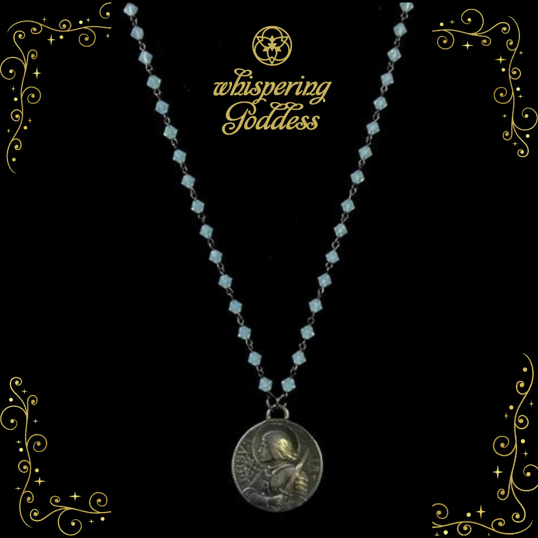 Single Strand  Saint Joan of Arc Bravery Necklace in Pacific Opal & Sterling Silver by Whispering Goddess