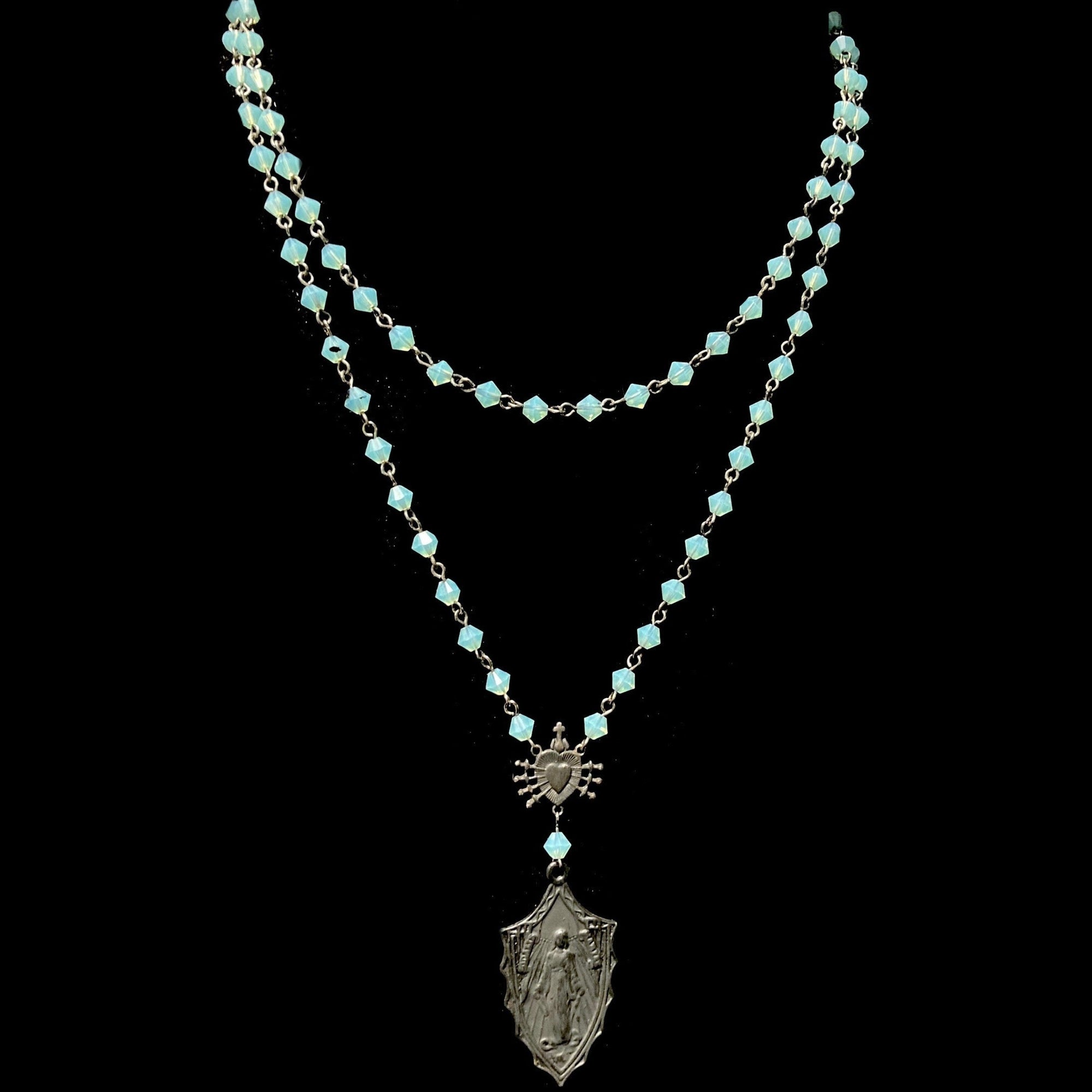 Black Madonna Seven Swords Necklace in Pacific Opal