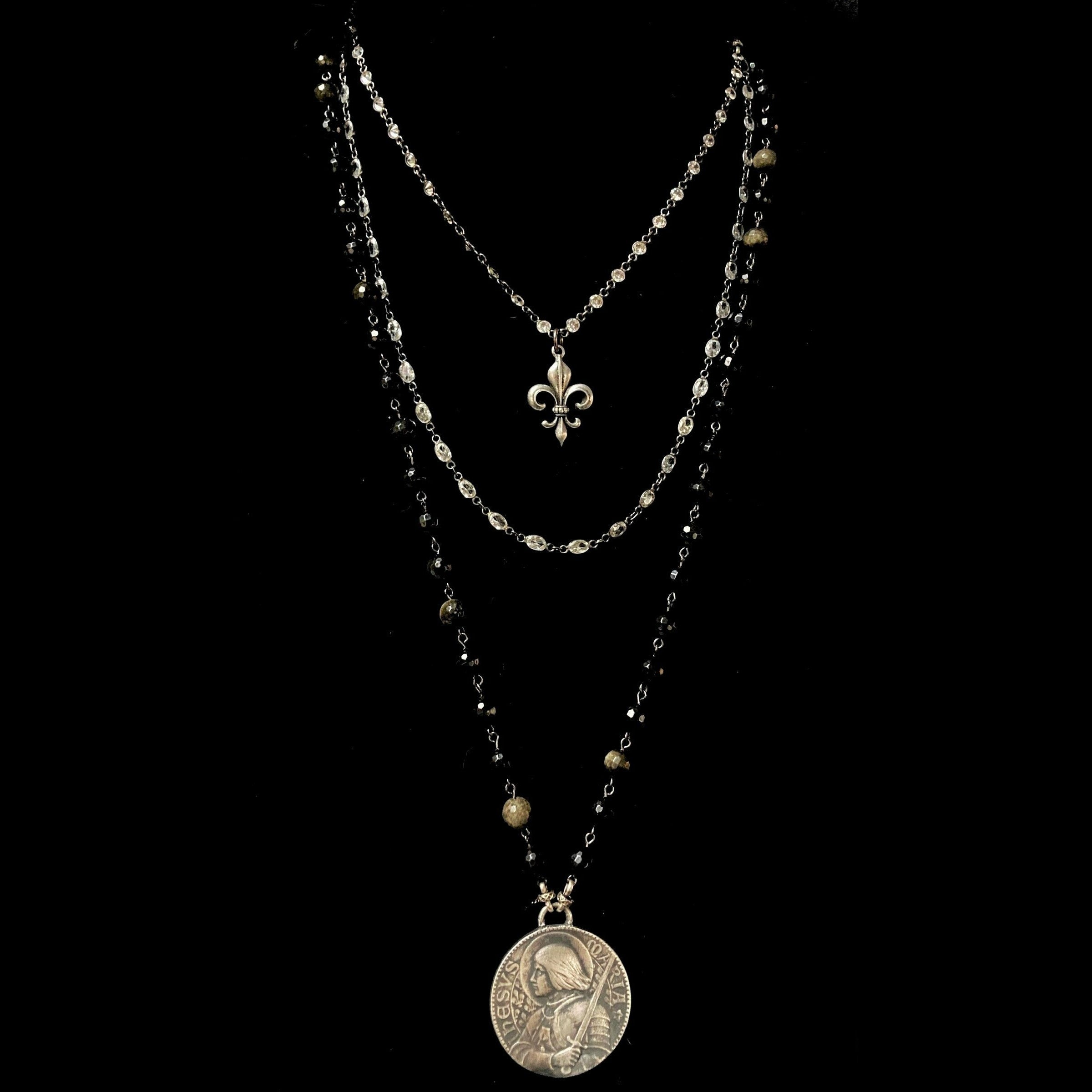 Saint Joan of Arc Bravery Necklace in Faceted Black Gold Saint Joan of Arc Bravery Necklace in Faceted Black Gold