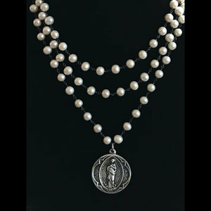 Immaculate Heart  Trinity Necklace in Freshwater Pearls & Gunmetal by Whispering Goddess