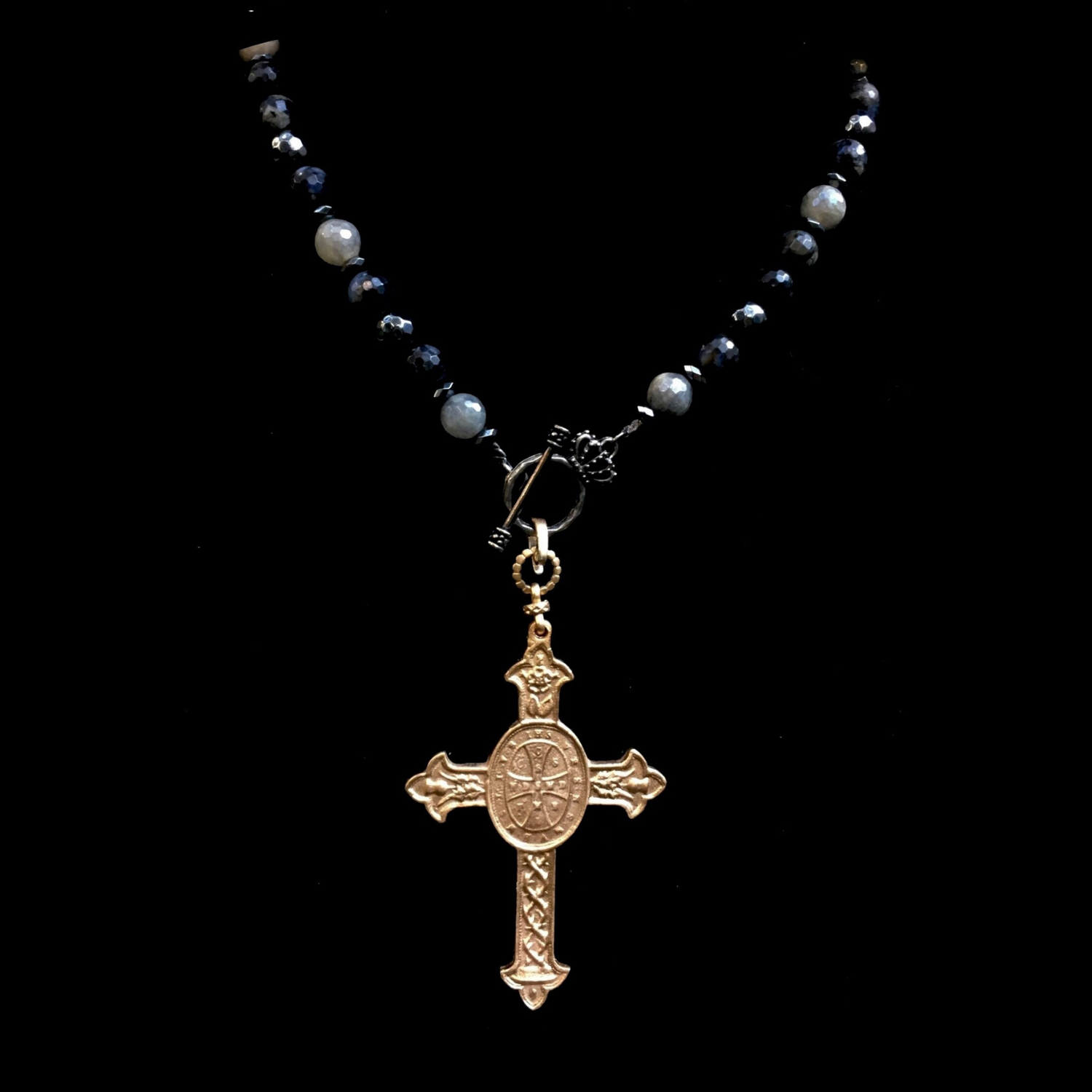 San Benito Cross  Necklace in Galaxy Mix by Whispering Goddess