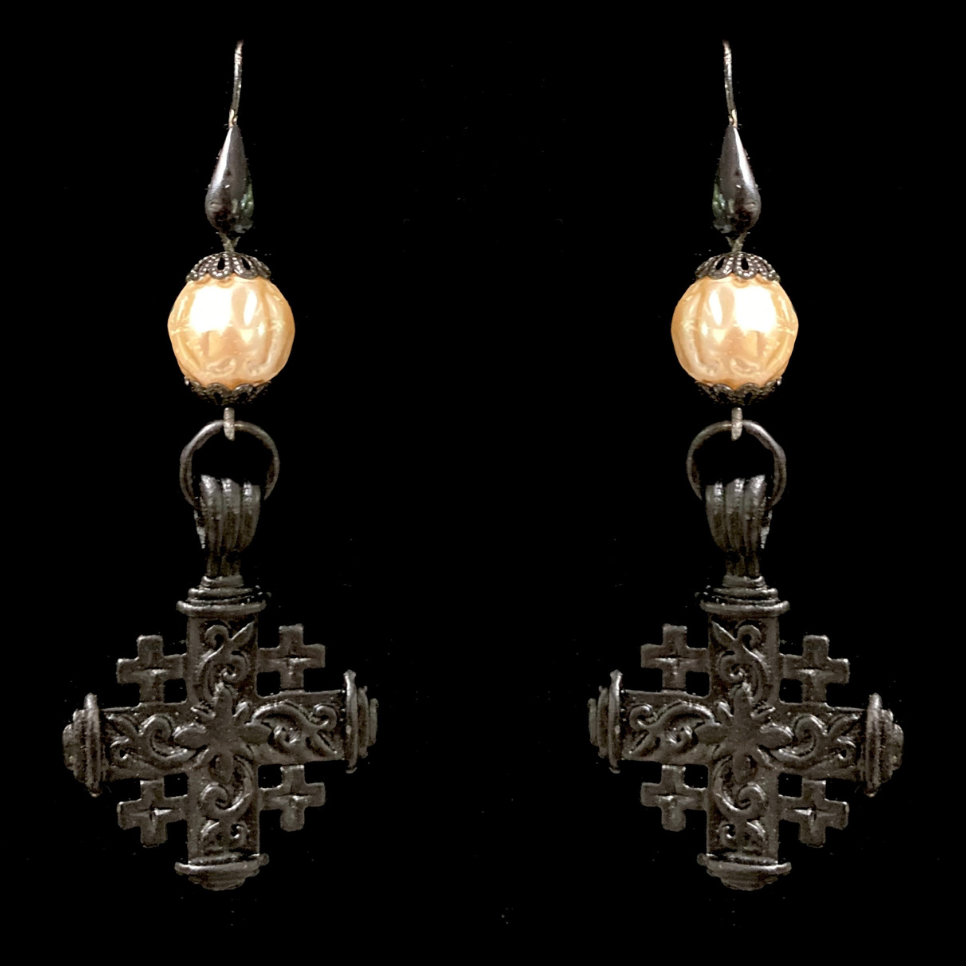 Mystique Pilgrim's Cross Pearl Earrings